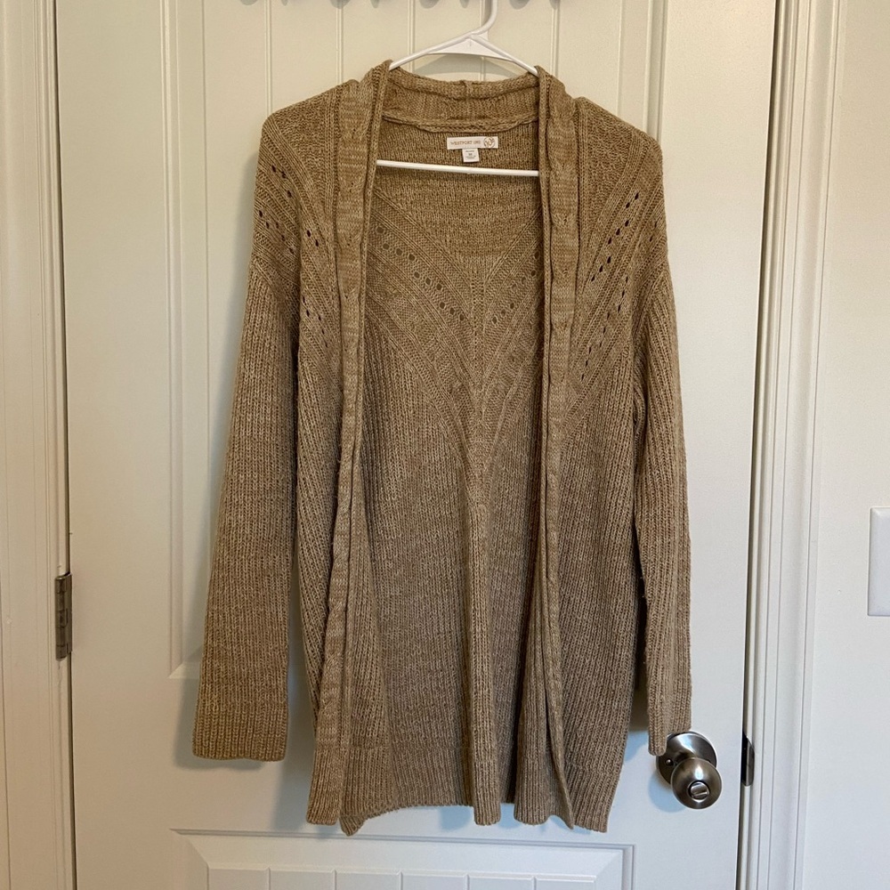 EUC | Westport women’s‎ tan knit open front cardigan — petite medium
